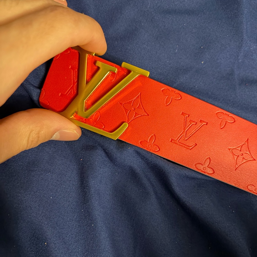 Louis Vuitton Red Monogram Belt with Gold LV Buckle - Picture 12 of 12